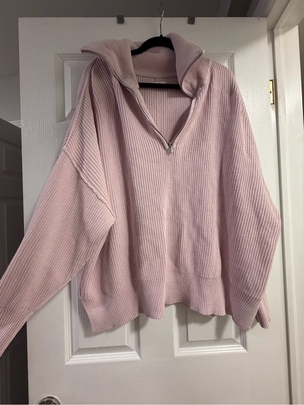 aerie Blush Ribbed Half‑Zip Sweater